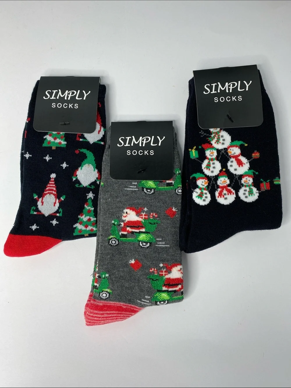 Women’s Holiday Crew Socks - Black, Gray, Navy with Red Accents